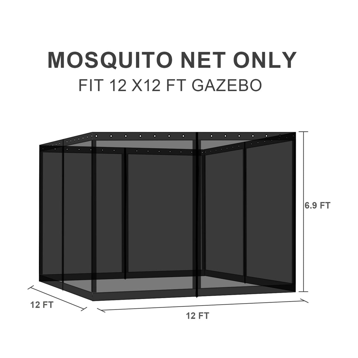 BPS 12' x 12' Gazebo Universal Mosquito Netting Screen Replacement, 4-Panel Screen Walls with Double Zippers for Outdoor Patio, Black (Mosquito Net Only) BPS