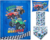 Todays Kids Monster Trucks Toddler Bedding Set for Boys - 4-Piece Toddler Bed Comforter Sets for Boys, Reversible Comforter & Pillowcase, Flat Sheet, Fitted Sheet, Breathable & Super Soft Microfiber Todays Kids