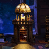 TOYQI Book Nook Mini House Kit, DIY Miniature Dollhouse Booknook for Adults, 3D Wooden Puzzle Bookend Bookshelf Insert Decor, Tiny Stargazing Tower Observatory, Gift for Family and Friends