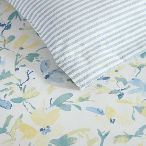 Laura Ashley - King Comforter, Soft Reversible Bedding Set, Includes Matching Shams with Bonus Euro Shams & Throw Pillows, Farmhouse Home Decor (Nora Blue, King) Laura Ashley
