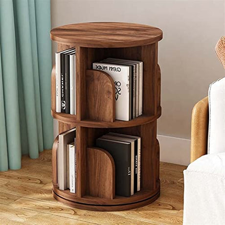 Revolving Solid Wood Bookshelf for Children - 360° Rotating Storage in Brown Bookcases