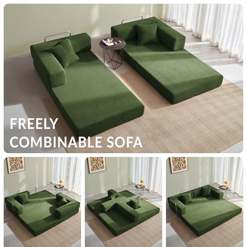 YINIX Foldable Sofa Bed, 78'' Folding Floor Couch, Compressed Convertable Sleeper Sofa, Memory Foam Couch with Pillow Back Support Armrest, 4-in-1 Futon Sofa Bed for Living Room, Green YINIX