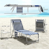 Outsunny Tanning Chair Set of 2 with Face Hole, Side Table, 5-Position Reclining Folding Chaise Lounge Chair Outdoor Lounger Recliner, Carry Straps for Beach Pool Camp, Oxford Fabric, Blue and White