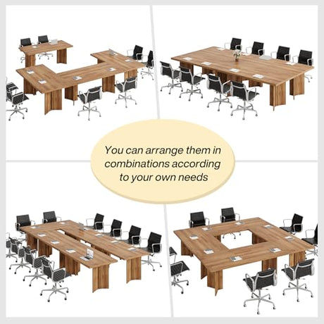 Tribesigns 10.5FT Conference Table, Large Rectangle Meeting Seminar Table for 10-12 Person, Long Wooden Business Tables (Set of 2, Walnut) Tribesigns