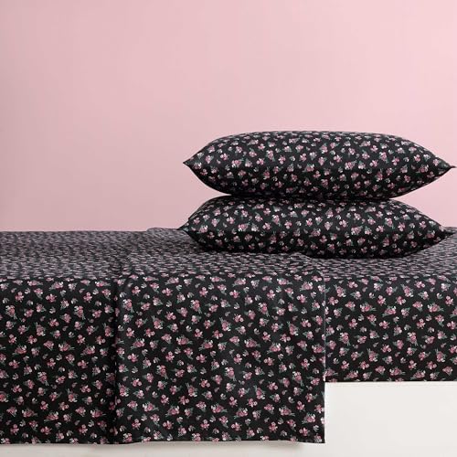 Betsey Johnson - King Bed Sheets, Soft & Lightweight Bedding, Fade & Wrinkle Resistant (Bouquet Ditsy Black, King) Betsey Johnson