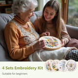 Santune 4 Pack Embroidery Kit for Beginners,Needlepoint Cross Stitch Kits for Adults,Needle Point Sets with Bee Flower Pattern Stitch Video Tutorial