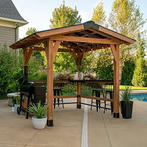 Backyard Discovery Granada Grill Gazebo Pavilion w/Outdoor Bar, 80" Grill Space, Hard Top Steel Metal Roof, Wind Resistant - 100 mph, Supports 4,700 - WoodArtSupply