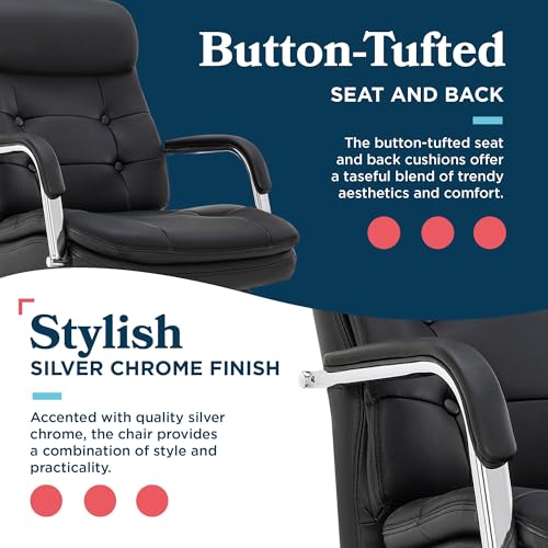 La-Z-Boy Sonata Executive Mid-Back Office Chair, Button-Tufted Seat and Back, Double-Layer Cushion, Padded Armrests, Ergonomic Computer DeskChair, Swivel Metal Base, Bonded Leather, Black/Chrome La-Z-Boy