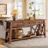 Tribesigns Console Table with 3 Storage Drawers, 70.87 Inches Extra Long Sofa Table Behind Couch with Bottom Shelf, Farmhouse Wooden Entryway Hallway Foyer Table for Living Room, Entrance (Walnut) Tribesigns