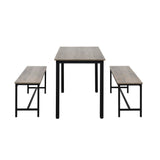 Naomi Home Paola 3-Piece Dining Table Set with 2 Benches – Compact Kitchen Table with Space-Saving Slide-Under Seating, Gray Engineered Wood Top & Steel Frame, Ideal for Apartments & Small Spaces Naomi Home