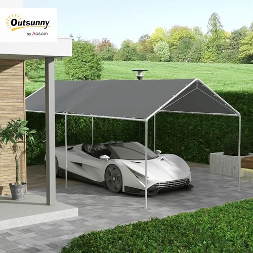 Outsunny 10' x 20' Carport Replacement Top Canopy Cover, UV Resistant and Water Resistant Car Port Portable Garage Tent Cover with Ball Bungee Cords, Dark Gray, Only Cover Outsunny