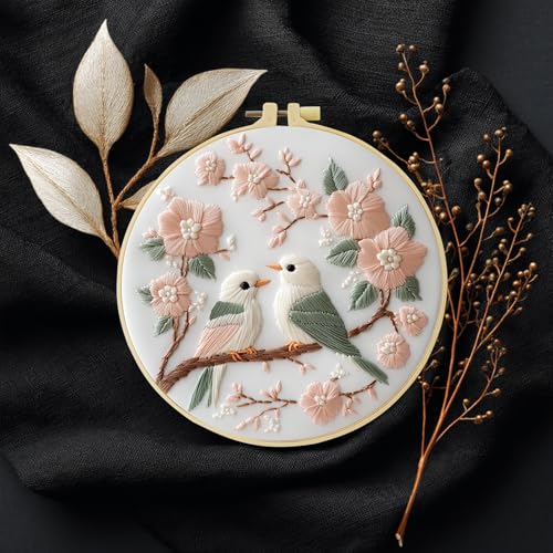 JOZYSH 11CT Embroidery Kit for Beginners Adult, Hummingbird Embroidery Kit for Beginners Include Embroidery Cloth Hoops Threads for Craft Lover Hand Stitch with Embroidery Skill Techniques