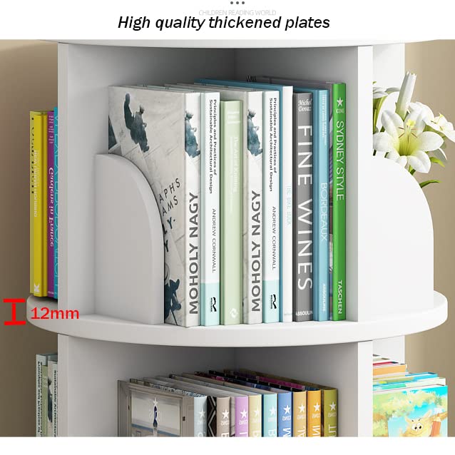 Arcwares 4-Tier Rotating Bookshelf - 360° Revolving Corner Bookcase in White, Stackable Organizer for Home & Office - WoodArtSupply