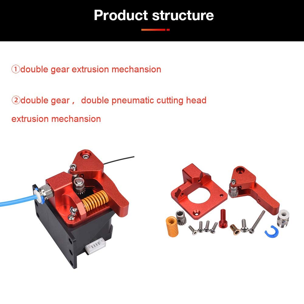 Bigtreetech Upgrade Dual Gear Extruder, Double Gear MK8 Extruder 3D Printer Dual Driver Stock Feeder All Metal 1.75mm Filament Extruder Kit for CR-10S Pro/CR-10/ Ender 3 V2/Ender 3/Ender 3 Pr - WoodArtSupply