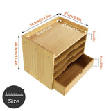 KKTONER 5-Tier Bamboo Desk Organizer with Drawer Tabletop File Organizer Document Holder with Shelf Desktop Cabinet for Home Office School Supplies (Natural) KKTONER