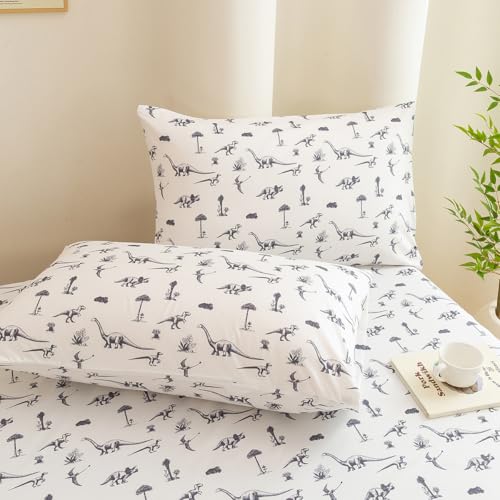 Jessrydo Full Sheet Set Kids Deep Pocket Full Sheets Soft Cute Bed Sheets 4 Pieces Full Bed Sheets Kids Boys Girls Dinosaur Pattern Printed Set with 1 Flat Sheet, 1 Fitted Sheet, 2 Pillowcases Jessrydo
