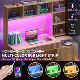 YITAHOME Computer Desk with Hutch and Drawers, 55" Office Desk with Storage Shelves and Printer Stand, Gaming Desk with Power Outlets & LED Lights, Fluted Sturdy Writing Workstation, Natural Oak YITAHOME