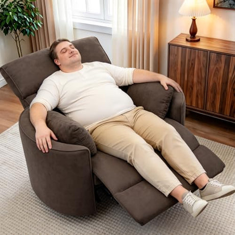 450lbs Oversized Power Recliner Chair, 53" Extra Wide Electric Recliner for Big and Tall Adults, Single Sofa with USB & Type-C Ports, Pillows, Chair for Living Room, Bedroom, Office (Brown) HORUDVEZE