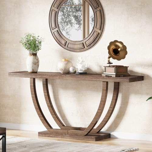 Tribesigns Console Entryway Table Farmhouse: 63 Inches Sturdy Wood Console Table for Entryway, Narrow Long Foyer Sofa Table with Geometric Legs for Hallway, Entrance, Living Room - WoodArtSupply