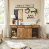 72.5" XXL Wooden Dog Crate Furniture for 2 Large Breeds, Extra Large Double Dog Kennel with Divider, Drawers & Barn Door, Water Resistant Furniture-Style Dog Cage, Rustic Oak EDYO LIVING
