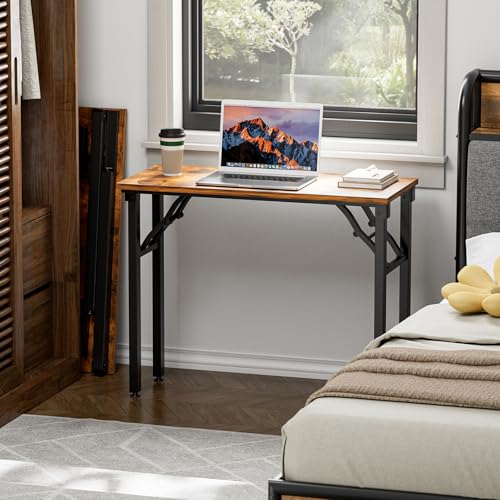 TEMI Small Computer Desk Folding Table - 35.8" Foldable Office Desk, No Assembly, Perfect for Small Spaces in Bedroom, Dorm, or Apartment, Portable Mini Desk or Study Table with Compact Design, Brown TEMI