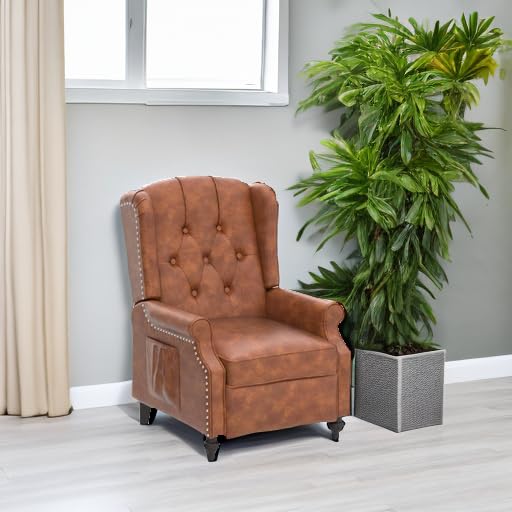 B BAIJIAWEI Massage Recliner Wingback Chair with Heat, Tufted Fabric Armchair, Push Back Recliner with Remote Control, Adjustable Backrest & Heating Function for Living Room (Pu Brown) B BAIJIAWEI
