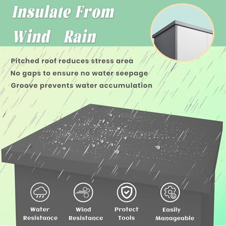 IRONFFICE Outdoor Storage Cabinet,Waterproof Outdoor Cabinet with Lockable Doors,Metal Garden Cabinet Storage Outdoor with with Sloping Roof for Garden,Patio,Lawn,Gray-Black IRONFFICE