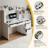 MaverickFurni White Desk with Hutch and Drawers, 53 Inch Computer Desk with Storage File Drawer, White Study Desk with 4 Drawers for Bedroom, Small Space MaverickFurni