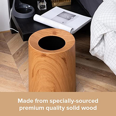 Anti Spill Wood Style Waste Basket - Kids and Pet Proof Garbage Container - Open Top Indoor Outdoor Trash Can - 12L/3.2Gal Capacity - Patio Garbage Can - Round Sleek Garbage Bin - 10inx10inx12in Trashaholic
