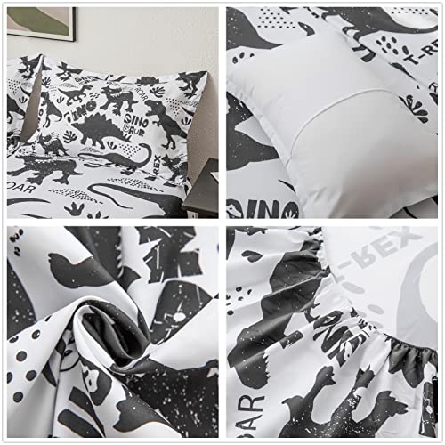 lishjekee Dinosaur Sheet Set Full for Boys 4 Pieces Black White Dinosaur Sheets Kids Bedding Set T-Rex Dino Fitted Sheet Animal Bed Set with 1 Flat Sheet 1 Fitted Sheet 2 Pillowcases Home Decor lishjekee