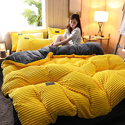 GZYZPDF Queen Duvet Cover Set,Single Quilt Cover Corduroy Soft Comforter Cover Full Size Duvet Covers Bedding Sets Crystal Velvet 4 Pieces-Yellow Queen:220x240cm(86.6x94.5) GZYZPDF