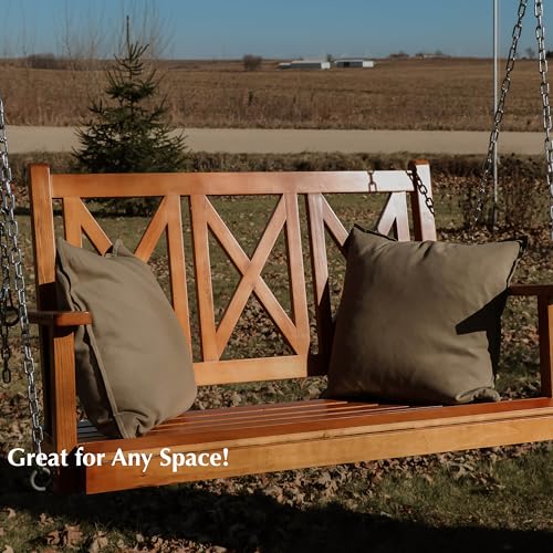 Wooden Porch Swing 2-Seater, Bench Swing Hanging Chains Included for Outdoor Patio Garden Yard