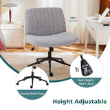 OLIXIS Criss Cross Chair with Wheels Wide Cross Legged Office Desk Vanity Chair Comfy Fabric Armless Adjustable Swivel for Home Computer Task Gray OLIXIS