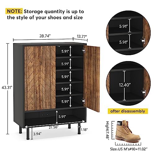 LITTLE TREE Shoe Cabinet with Doors, 6-Tier Modern Shoe Storage Cabinet with Adjustable Shelves, Wooden Free Standing Shoe Storage for Entryway, Hallway, Closet LITTLE TREE