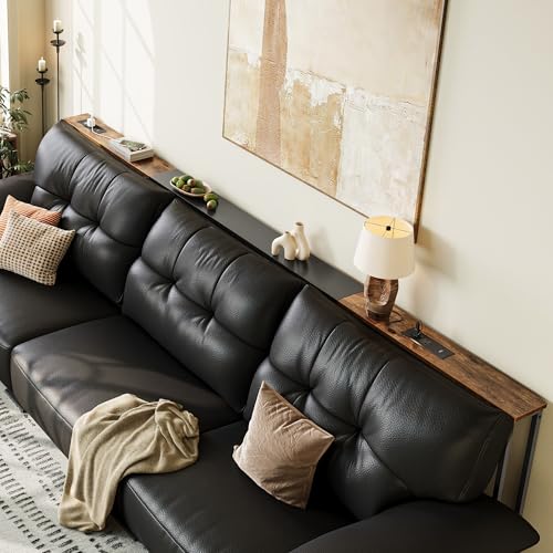 Huuger Narrow Sofa Table with 2 Power Outlets, 110.2-157.5 Inch Adjustable Length, Behind the Couch Table with USB-C Port, Long Entryway Console Table, Anti-tip Kit, for Living Room, Rustic Brown Huuger