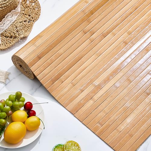 Juexica 1 Pcs Natural Bamboo Wall Panel for Interior Wall 48'' x 96'' Bamboo Covering Renewable Pole Wainscoting Room Divider Decor for Bedroom Living Room Kitchen Island Office (Carbonized) Juexica