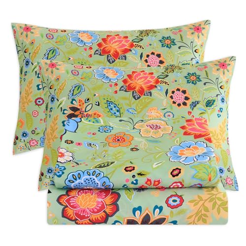 Bedlifes Full Sheet Set Ultra Soft, Breathable, Silky Flower Deep Pocket 100% Microfiber Bedding, 4 Piece Full Size with Floral Sage Green Bedlifes
