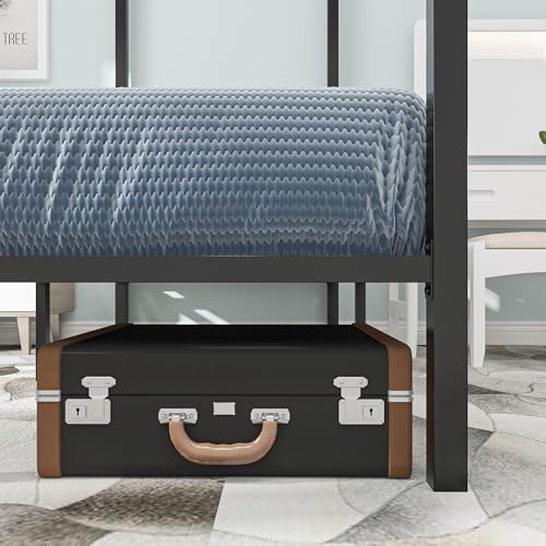 YITAHOME Canopy Bed Frame Queen Size Metal Four Posters 14 Inch Platform with Built-in Headboard Strong Metal Slat Mattress Support, No Box Spring Needed, Black
