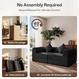 LunaHush 74.8’’ Boneless Modular Convertible Sofa Bed, Fold-Out Floor Couch Loveseat, All-Foam Futon Mattress Couch, Corduroy Sleeper Sofa for Living Room & Small Spaces, No Assembly Required, Black LunaHush