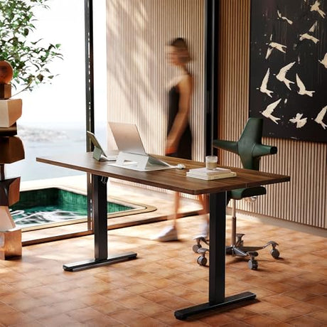 HUANUO 71 x 30 inch Electric Standing Desk Adjustable Height, 4 Memory Height Settings, Sit Stand Up Desk for Home Office & Computer Workstation, Black Walnut HUANUO