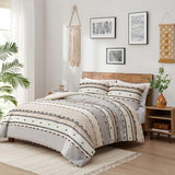 Hyde Lane Boho Queen Comforter Set, Modern Farmhouse Full Size Bedding, Cotton Top with Neutral Rustic Clipped Jacquard Stripes, Tufted Bed Sets, 3-Pieces Including Matching Pillow Shams (90" x 90") Hyde Lane
