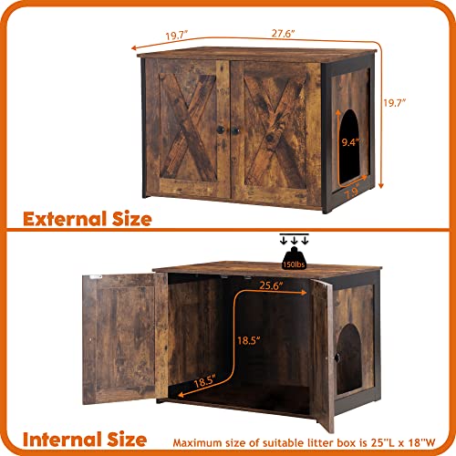 DWANTON Litter Box Enclosure, Cat Litter Box Furniture Hidden, Reversible Entrance Can Be on Left or Right Side, Wooden Cat Washroom Indoor, Fit Most of Litter Box, Rustic Brown, 27.6 Inches Dwanton