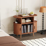 LSHUIZHU Mid Century Modern Record Player Stand with Storage - Large Round Vinyl Storage Cabinet Holds 150+ Records, Turntable Media Console with Fluted Display Shelf for Living Room Bedroom(Walnut) LSHUIZHU