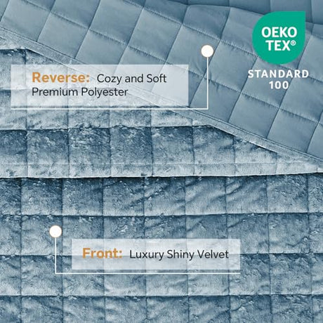 BEDELITE Velvet Quilt Set King Size - Luxury Velvet Comforter Bedding Set 3 Pieces, Soft Cozy Shiny Dusty Blue Oversized Bedspread Coverlet for All Seasons with 2 Pillow Shams BEDELITE