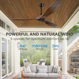Eliora 72 Inch Ceiling Fan with Remote and Wall Switch, Large Wood Ceiling Fan Without Light 3 Blades, Outdoor Ceiling Fans 6 Speed, Quiet DC Motor for Patios-Deep Walnut Eliora