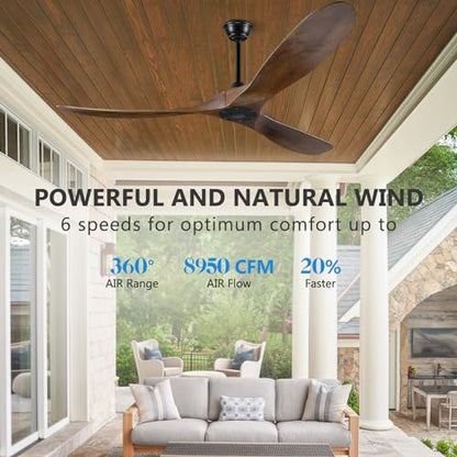 Eliora 72 Inch Ceiling Fan with Remote and Wall Switch, Large Wood Ceiling Fan Without Light 3 Blades, Outdoor Ceiling Fans 6 Speed, Quiet DC Motor for Patios-Deep Walnut