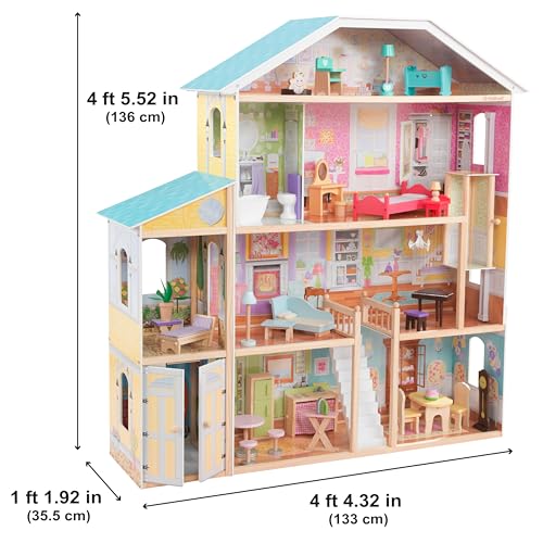KidKraft Majestic Mansion Wooden Dollhouse with 34-Piece Accessories, Working Elevator and Garage, Gift for Ages 3+
