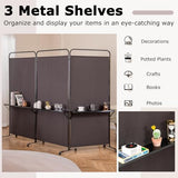 Giantex 3 Panel Room Divider with Wheels and Shelves, 103" W x 74" H Folding Privacy Screen, Rolling Partition Separator for Home Office Studio, Fabric Wall Divider for Room Separation (Brown) Giantex