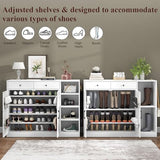 Loomie 5-Tier Shoe Cabinet with 4 Side Cubbies, Farmhouse Shoe Rack Cabinet with 6 Adjustable Shelves & 2 Drawers, Freestanding Shoe Storage Cabinet with 4 Brackets & 2 Hooks for Entryway (White) Loomie
