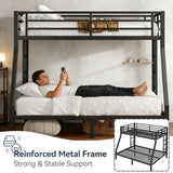 Bellemave Twin Over Full Bunk Bed with Ladders, Metal Bunk Beds Frame with Full-Length Guardrails, Heavy-Duty Bunkbed for Bedroom, Guest Room, Dorms, Noise-Reduce and No Spring Box Needed, Black Bellemave